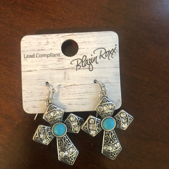 Turquoise Cross Earrings - NEW - Picture 2 of 3